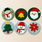 Cute snowman and christmas tree punch needle coaster kit finished handmade coasters