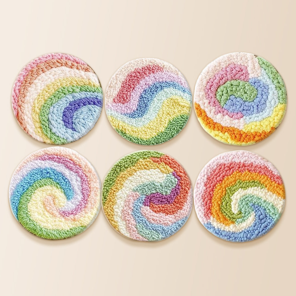 Cute spiral pastel landscape punch needle coaster kit finished handmade coasters