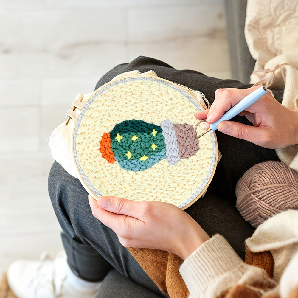 Creating handmade cute starry cactus punch needle artwork