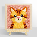 Cute striped kitten with pink nose punch needle kit for beginners