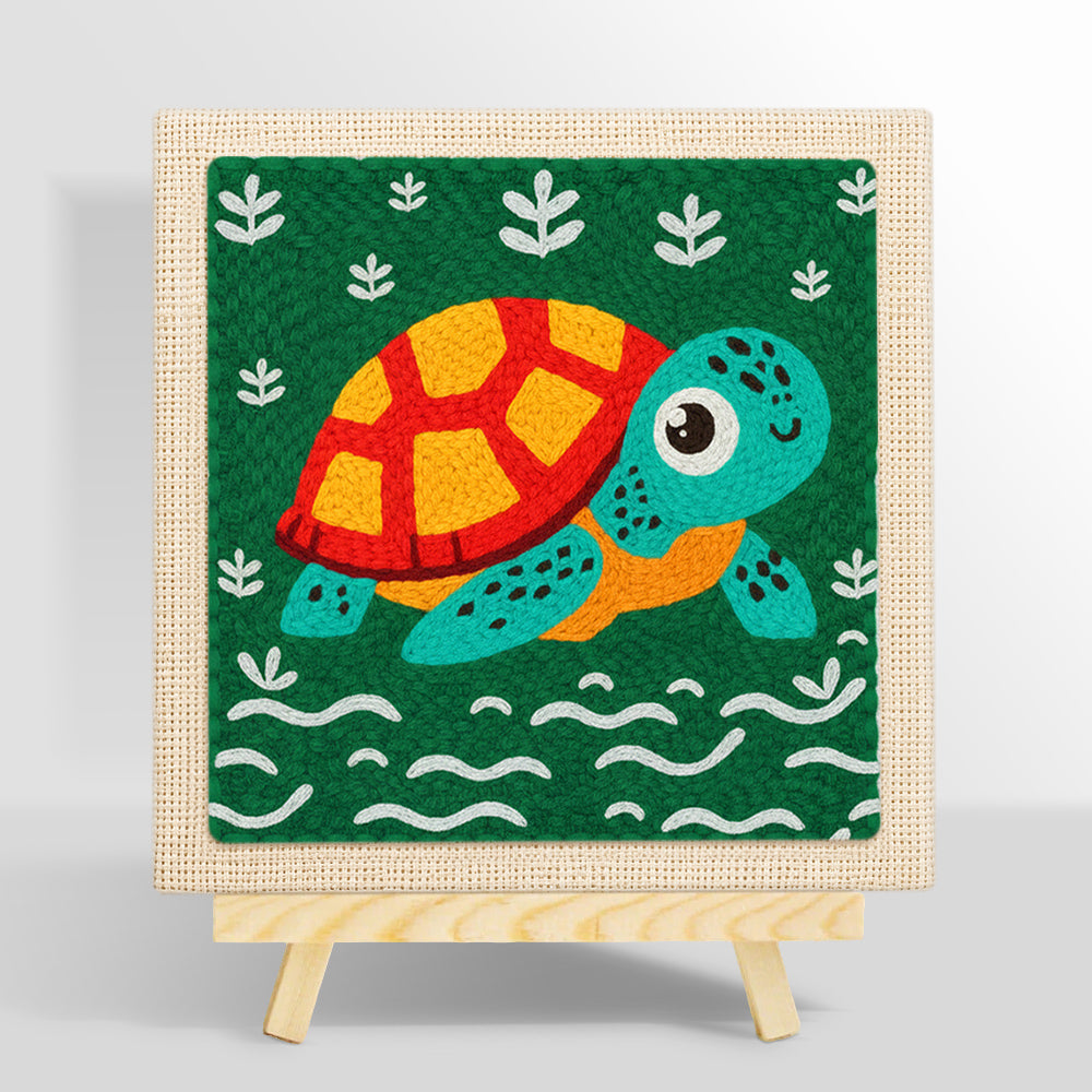 Cute swimming sea turtle punch needle kit for beginners