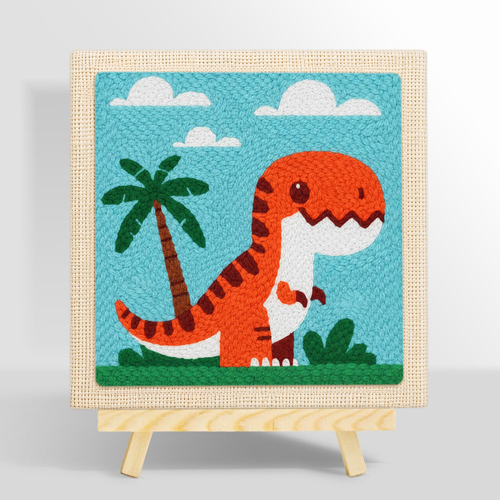 Cute t-rex with palm tree punch needle kit for beginners