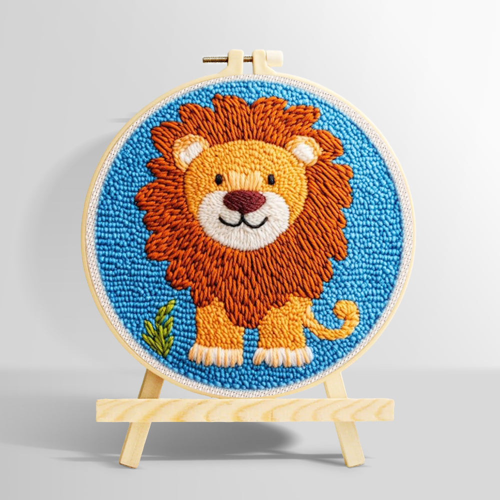 Cute thick-maned lion punch needle kit for beginners