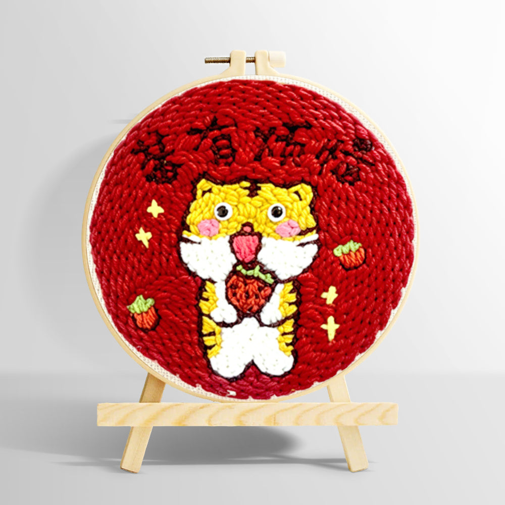 Cute tiger with "no worries" text punch needle kit for beginners