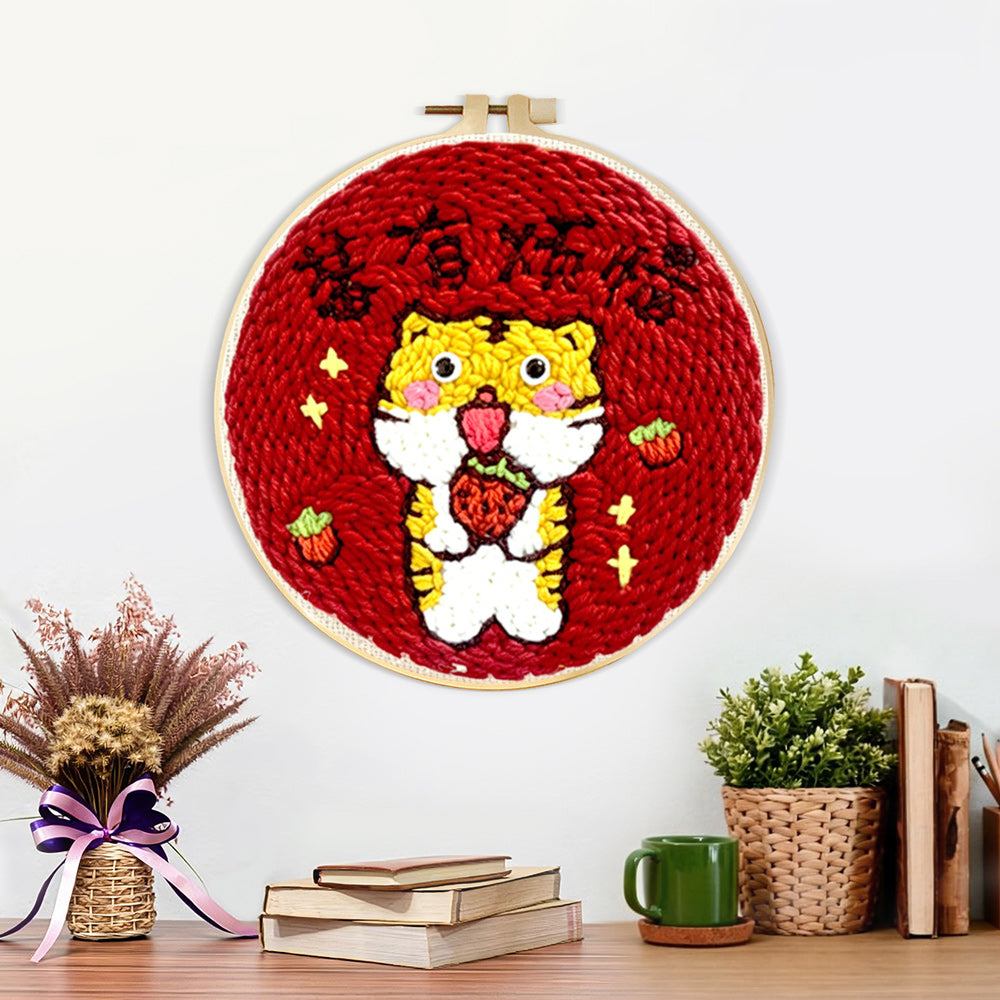 Finished cute tiger with "no worries" text artwork displayed on a wall