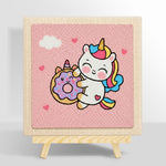 Cute unicorn hugging a donut punch needle kit for beginners