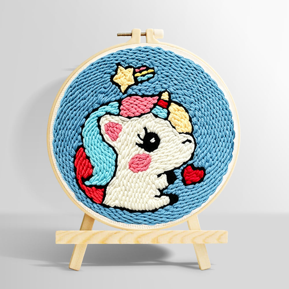 Cute unicorn with hearts punch needle kit for beginners