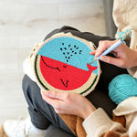 Creating handmade cute watermelon slice character punch needle artwork