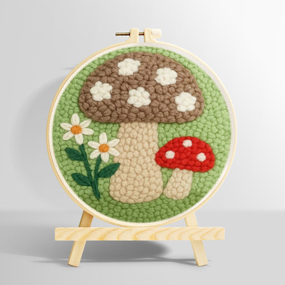 Daisies and mushrooms punch needle kit for beginners