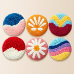 Daisies and waves punch needle coaster kit finished handmade coasters