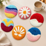 Daisies and waves punch needle coasters used for home decoration