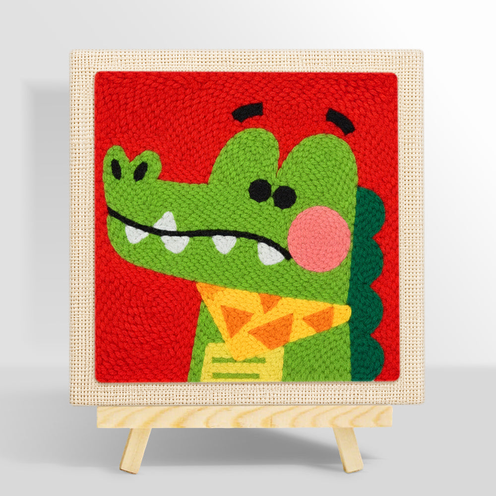 Dapper crocodile with bow tie punch needle kit for beginners