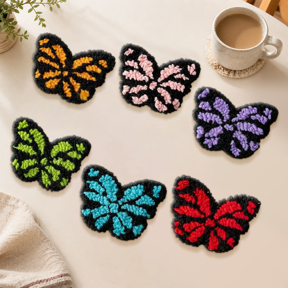 Dark aesthetic butterflies punch needle coasters used for home decoration