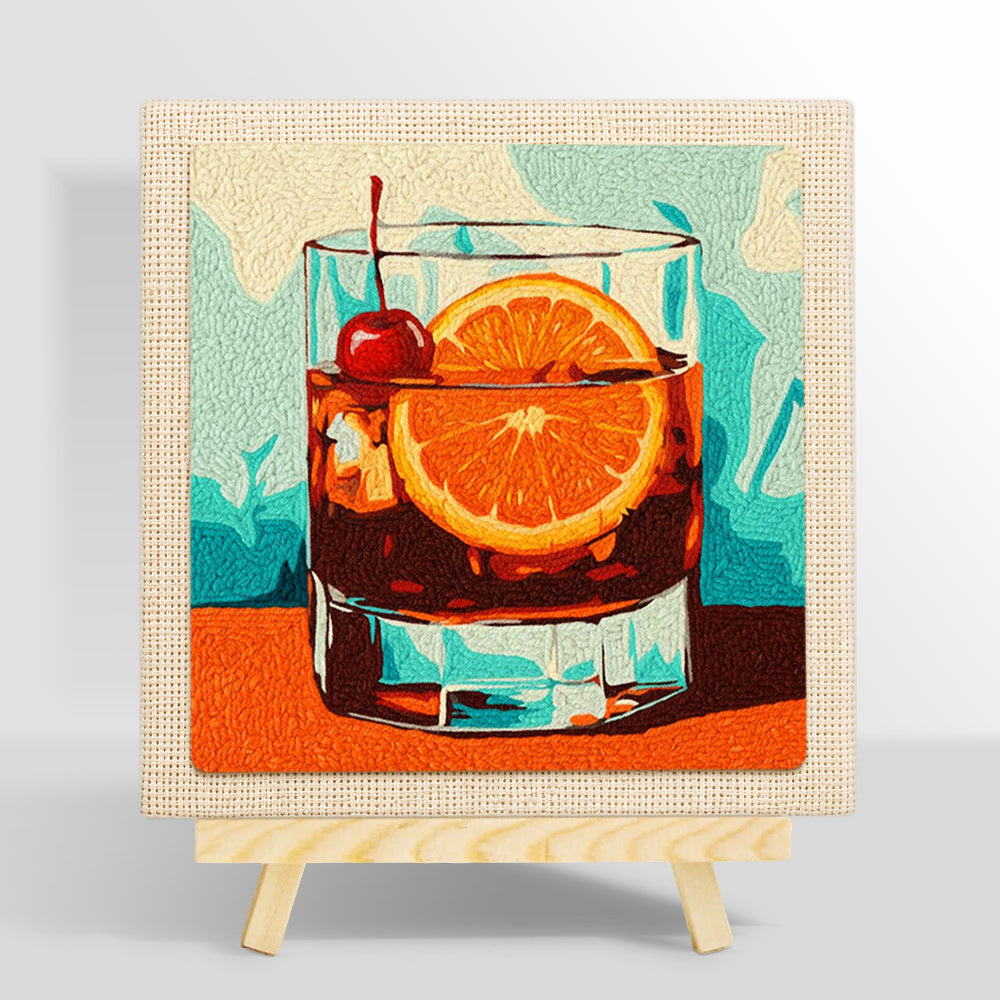 Dark cocktail with cherry and orange punch needle kit for beginners