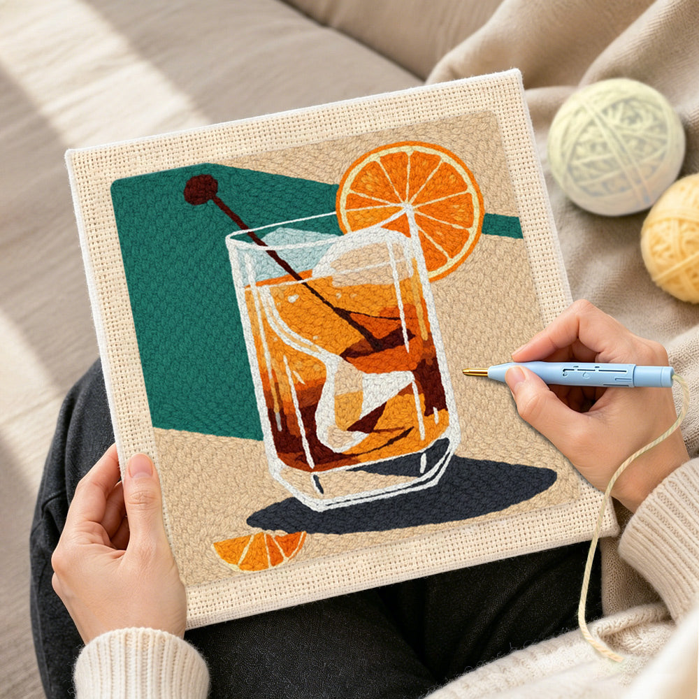 Creating handmade dark spirit cocktail punch needle artwork