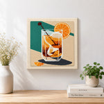 Finished dark spirit cocktail artwork displayed on a wall