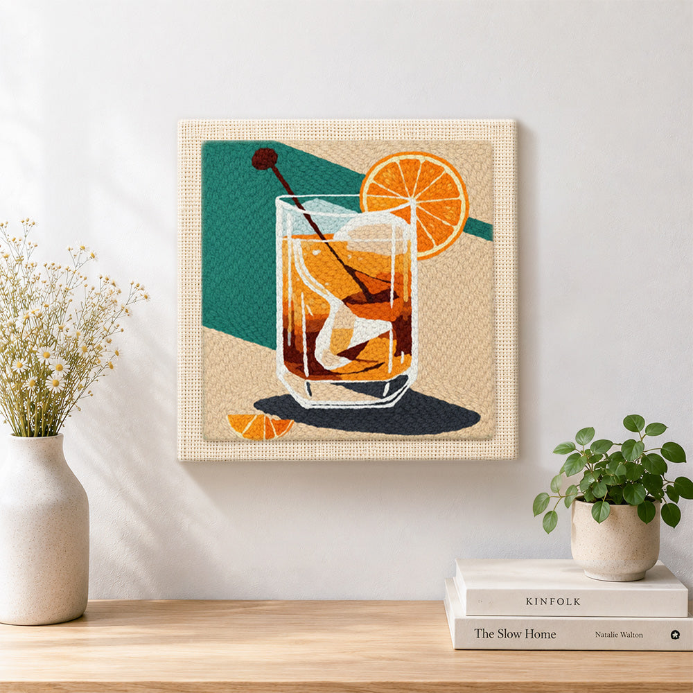 Finished dark spirit cocktail artwork displayed on a wall