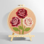 Deep pink and cream roses punch needle kit for beginners