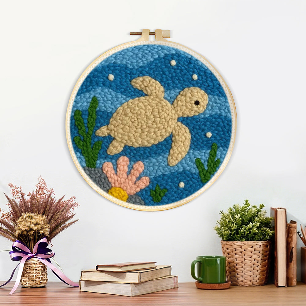 Finished deep-sea turtle artwork displayed on a wall