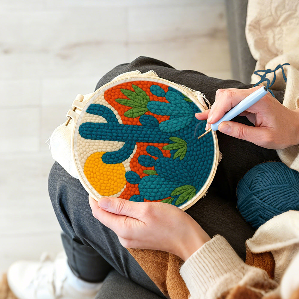Creating handmade desert cactus punch needle artwork