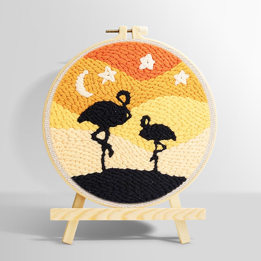 Desert flamingos at night punch needle kit for beginners