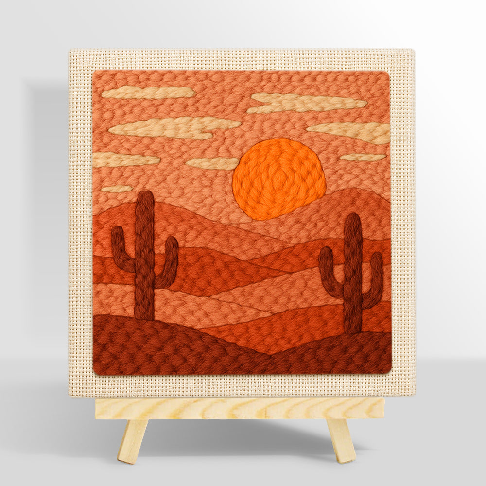 Desert sunset and cacti punch needle kit for beginners