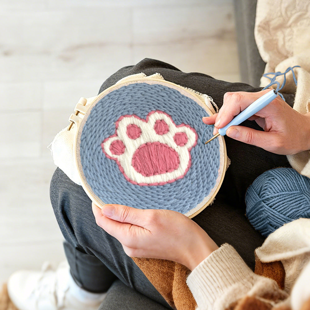 Creating handmade dog paw print punch needle artwork