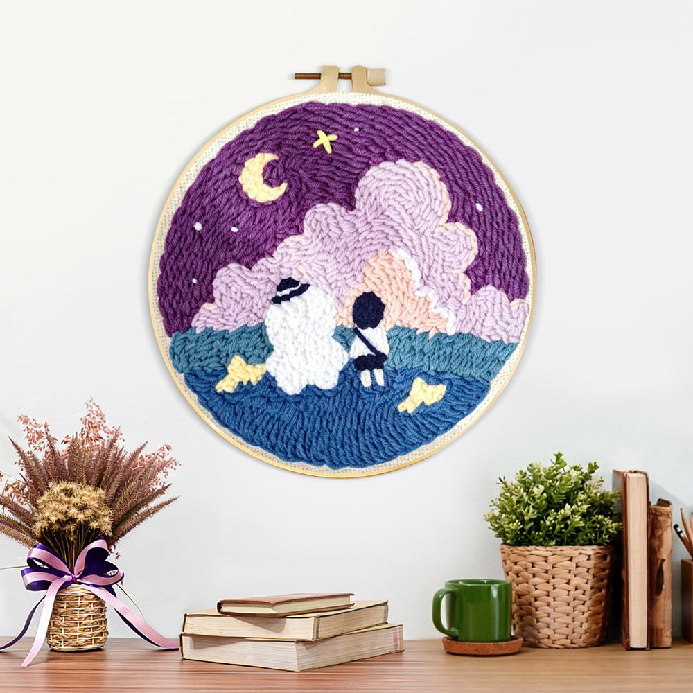 Finished dreamy night sky artwork displayed on a wall