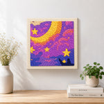 Finished dreamy purple starry night artwork displayed on a wall