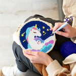 Creating handmade dreamy unicorn on clouds punch needle artwork
