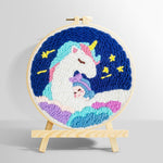 Dreamy unicorn on clouds punch needle kit for beginners