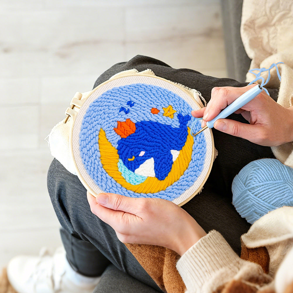 Creating handmade dreamy whale and moon punch needle artwork