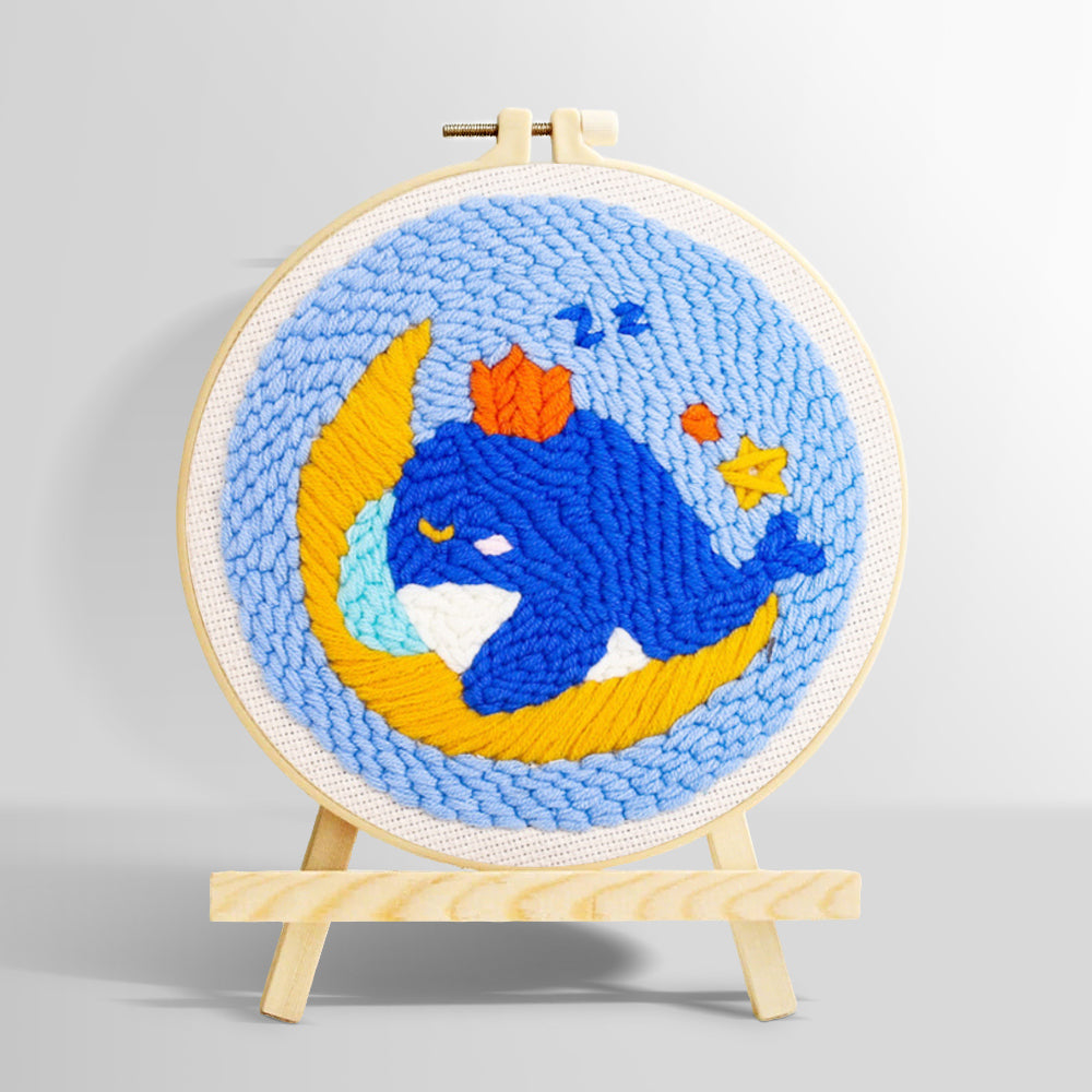 Dreamy whale and moon punch needle kit for beginners