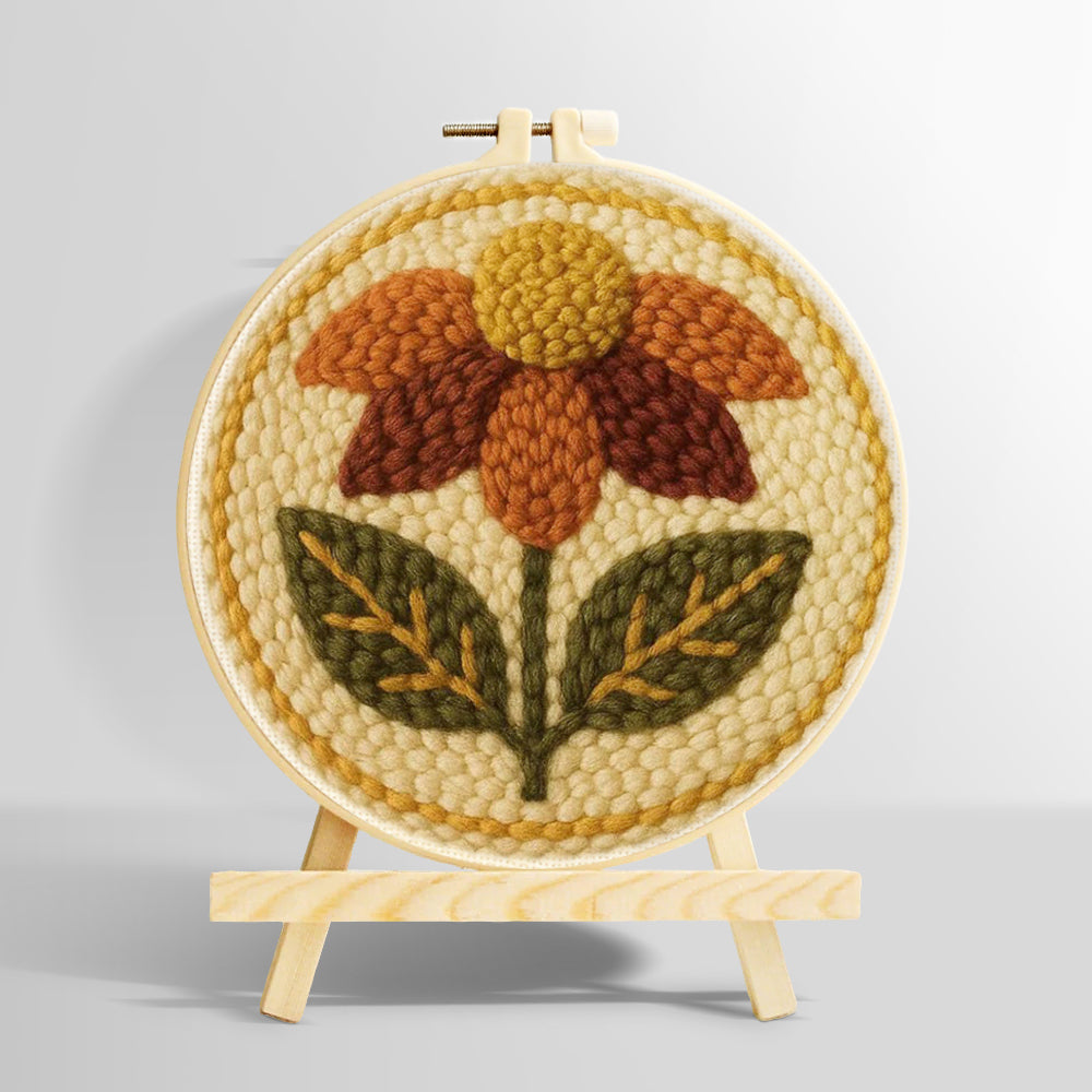 Earth tone autumn flower punch needle kit for beginners