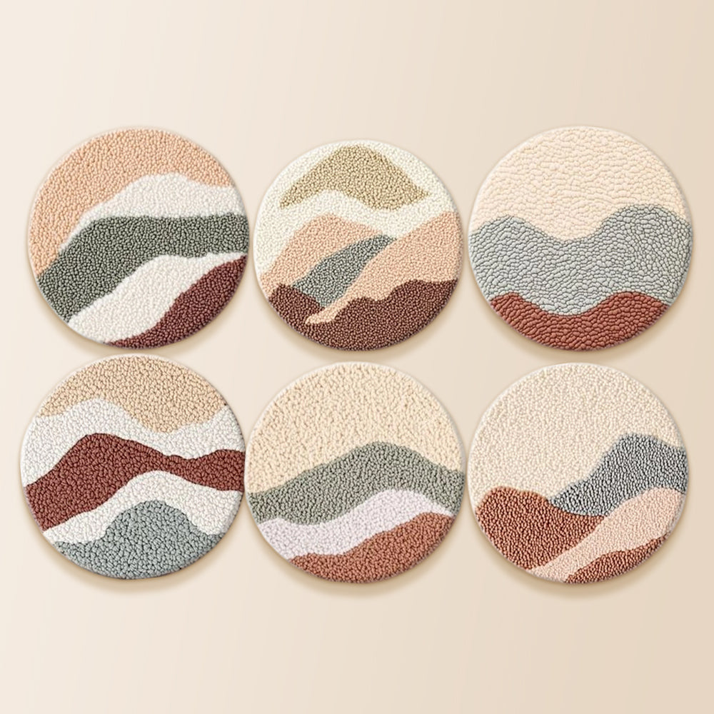 Earth tone mountains punch needle coaster kit finished handmade coasters