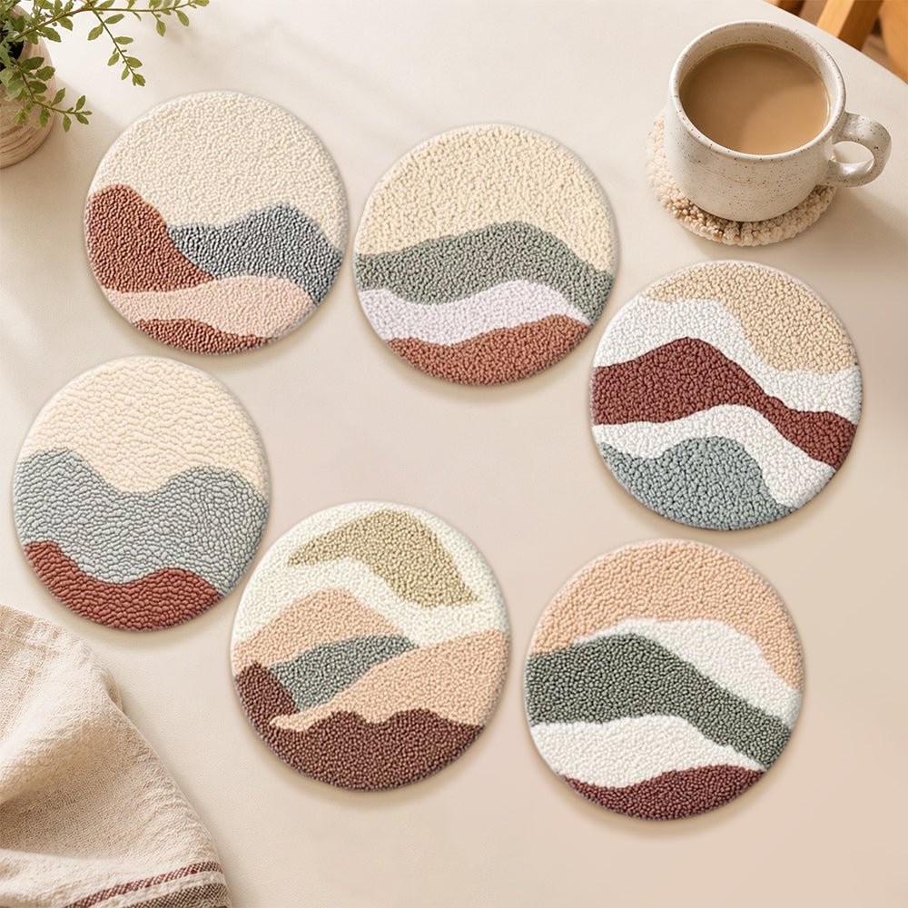 Earth tone mountains punch needle coasters used for home decoration
