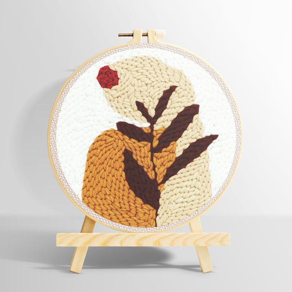 Earthy tones botanical leaf punch needle kit for beginners