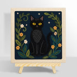 Elegant black cat and botanical punch needle kit for beginners