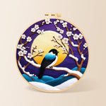 Elegant blue bird on snowy plum branch needle felting kit for beginners with a round wooden frame