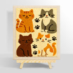 Elegant four cats and paw prints punch needle kit for beginners