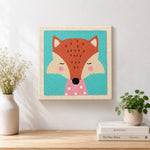 Finished elegant fox with pink polka dot collar artwork displayed on a wall