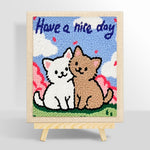 Elegant "Have a Nice Day" cat couple punch needle kit for beginners