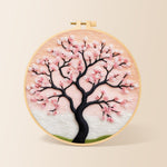 Elegant pink cherry blossom tree needle felting kit for beginners with a round wooden frame