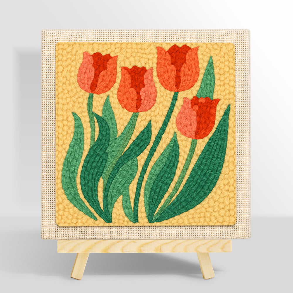 Elegant red tulips punch needle kit for beginners