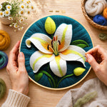 Creating the elegant white lily wool painting by hand with a felting needle