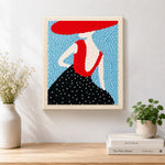 Finished elegant woman in red hat artwork displayed on a wall