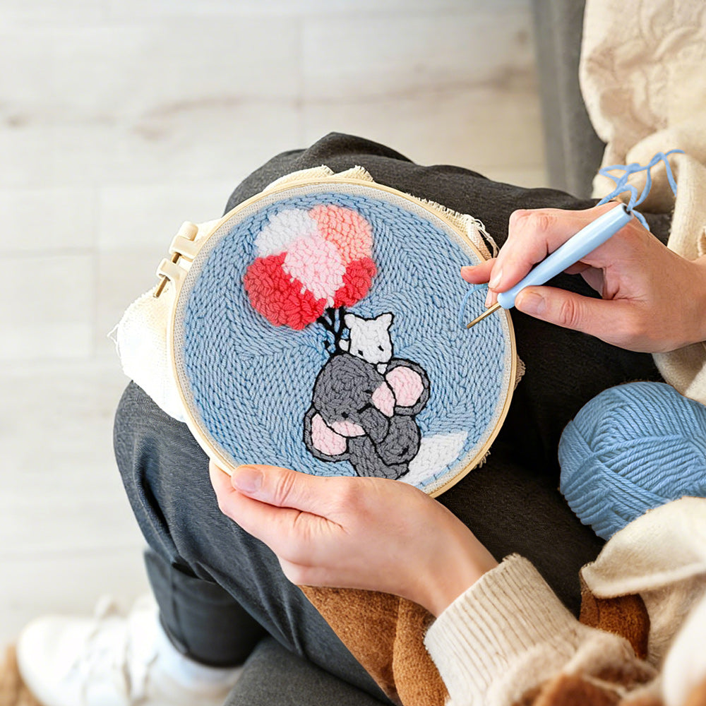 Creating handmade elephant with balloons punch needle artwork