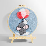 Elephant with balloons punch needle kit for beginners