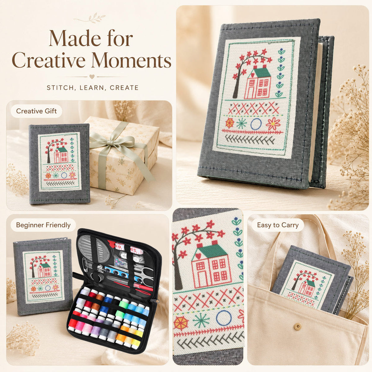 DIY embroidery stitch book kit as a creative gift idea for embroidery lovers and beginners.