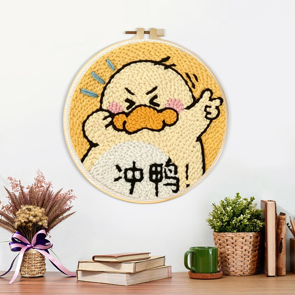 Finished encouraging cartoon duck artwork displayed on a wall